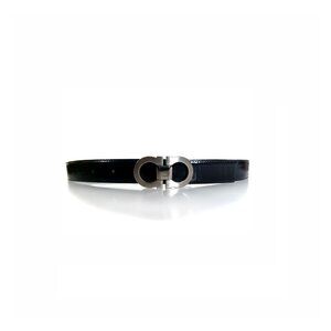 Ferragamo Reversible Mens Belt Black Brown Italian Leather Antique Silver